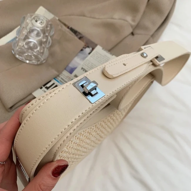 Sac femme en paille tissée beige