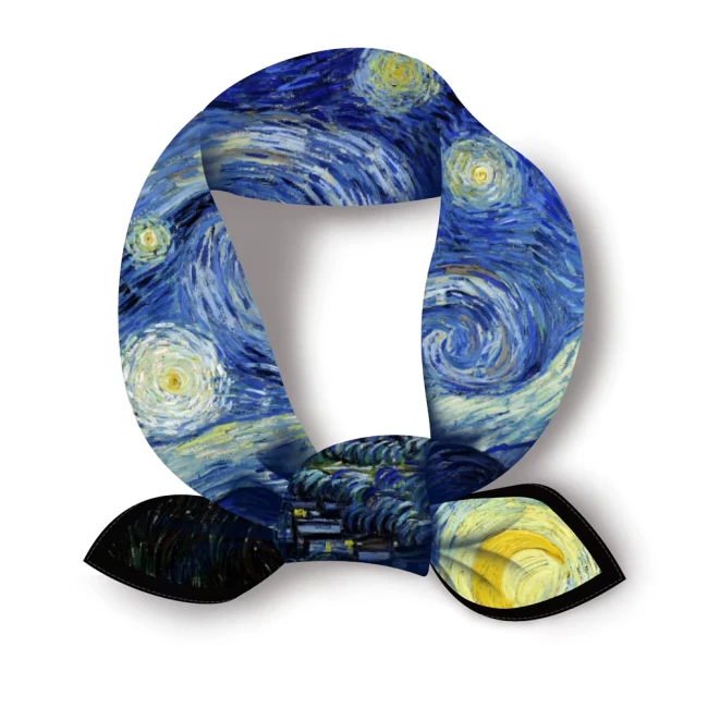 Foulard carré polyester motif La Nuit étoilée Van Gogh 70x70 cm
