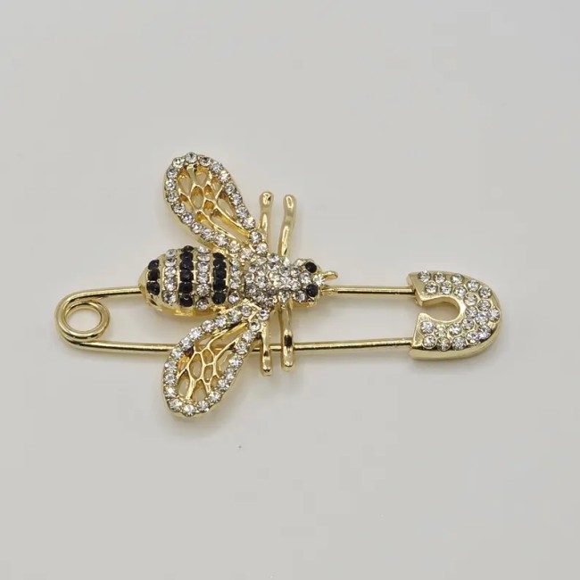 Broche épingle abeille dorée scintillante – Bijou raffiné Zanie