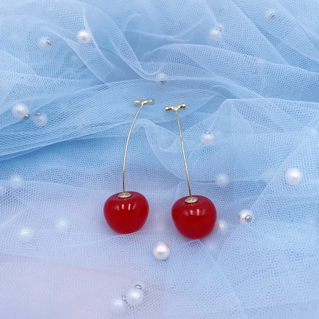 Boucles-d_oreilles-pendantes-cerise-rouge-clair-en-résine-acrylique