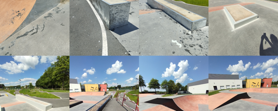 Montage photo de l'intervention de peinture industrielle sur la structure du skatepark à Nantes (44