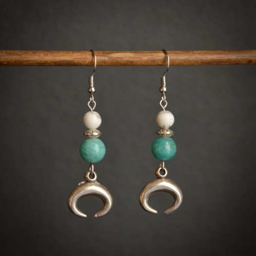 Boucles d'oreilles pendantes boho ALOE - amazonite et howlite