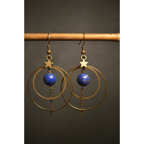 Boucles d'oreilles SATURNE bronze - lapis-lazuli