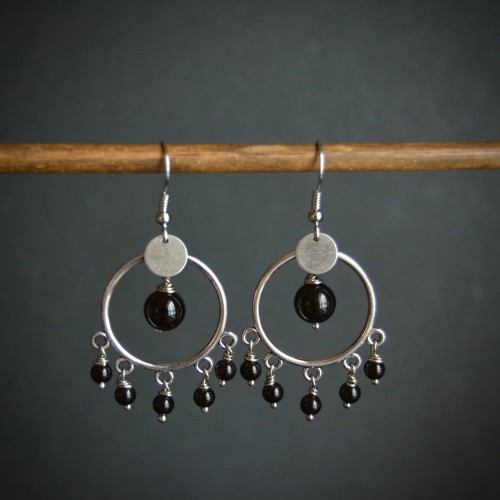 Boucles d'oreilles CHIMERE onyx et agate