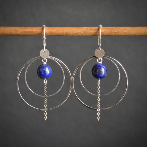 Boucles d'oreilles SATURNE argentées - lapis-lazuli