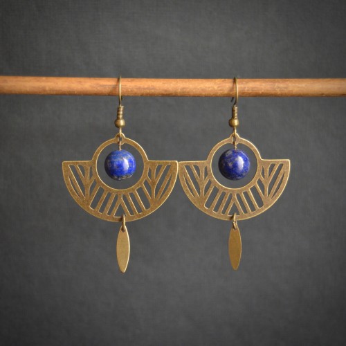 Boucles d'oreilles ARA bronze et lapis-lazuli