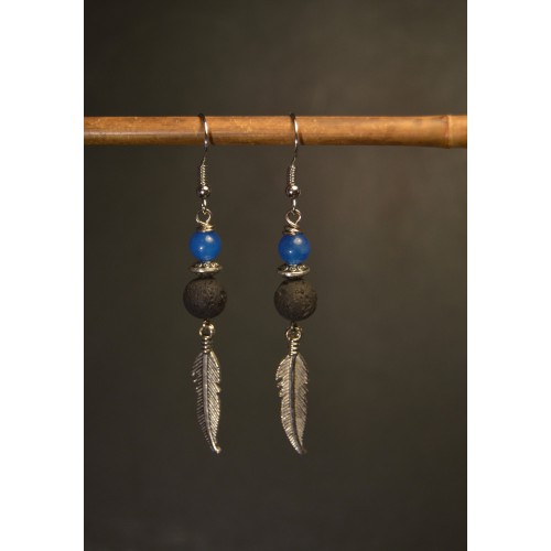 Boucles d'oreilles pendantes PLUME pierre de lave
