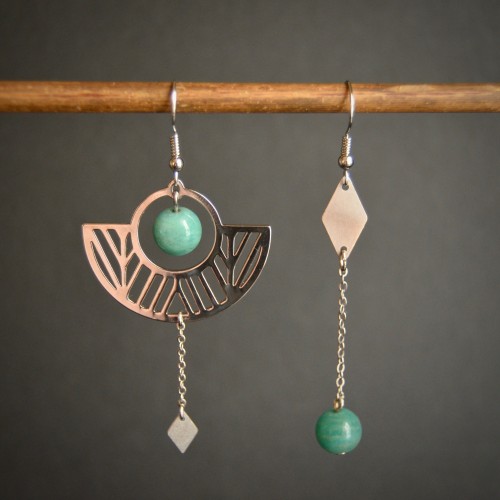 Boucles d'oreilles asymétriques ANKAA amazonite