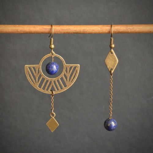 Boucles d'oreilles asymétriques ANKAA lapis-lazuli