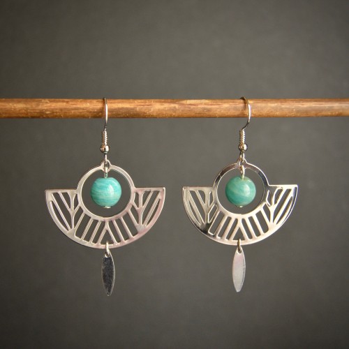 Boucles d'oreilles ARA argenté et amazonite