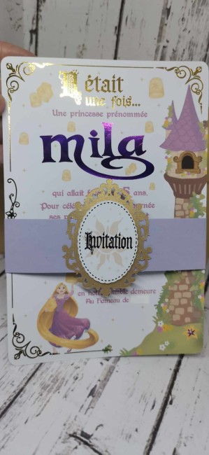 Faire-part / Invitation féerique - Collection princesse cheveux long texte DORURE