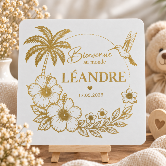 faire-part-bapteme-tropical-colibri-hibiscus-dorure-or-klozcustom