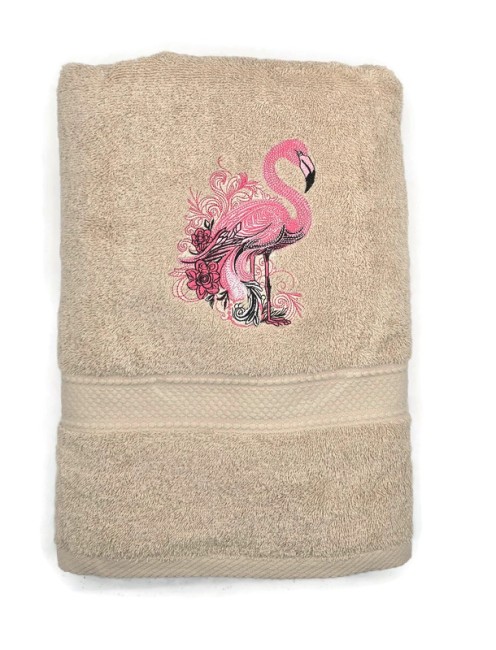 Serviette brodée personnalisée avec prénom et motif lamant rose
