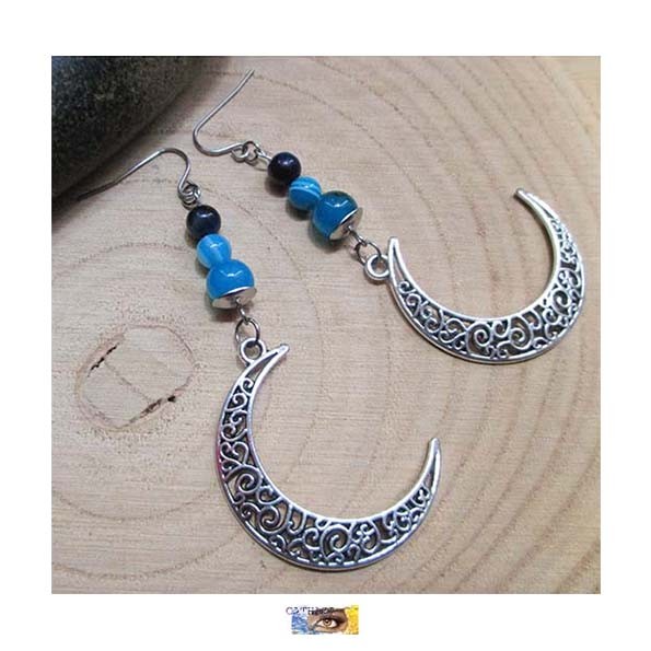 BO Lune Agate Oeil de tigre bleu