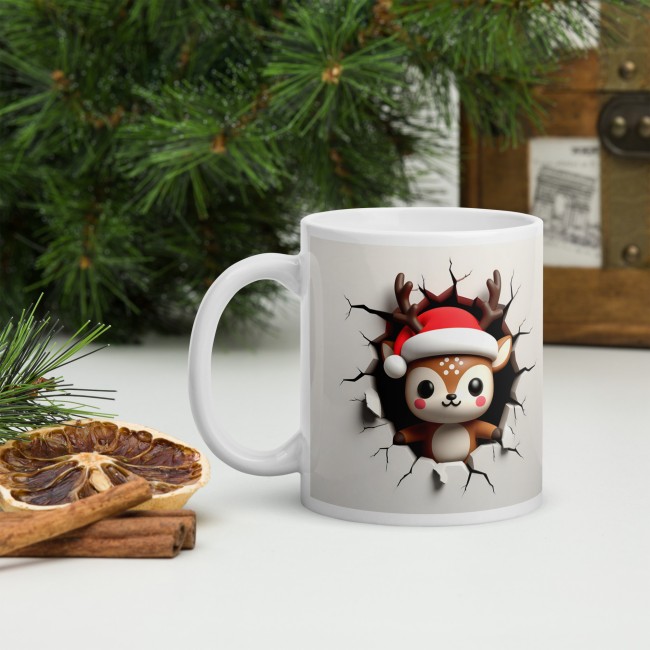 Mug renne du père Noel 3D – Effet Mur Cassé . Tasse en Céramique (3)