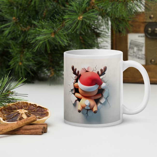 Mug renne du père Noel 3D – Effet Mur Cassé . Tasse en Céramique (2)