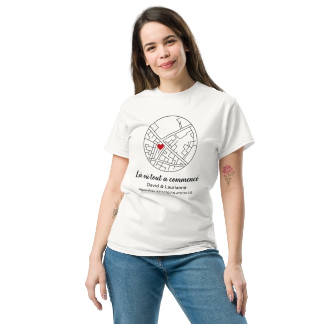 T-shirt personnalisé couple – Le lieu de votre première rencontre (carte + coordonnées GPS) (3)