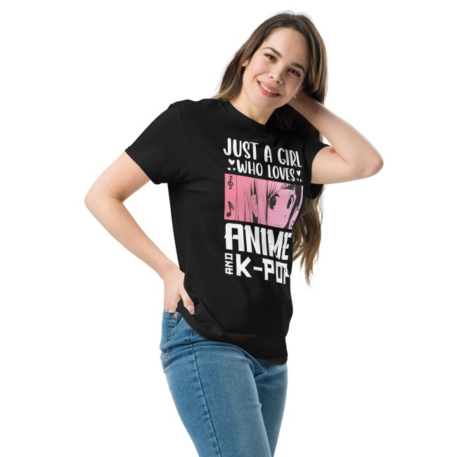 T-shirt “Just a Girl Who Loves Anime and K-Pop” – Passion et style réunis (3)