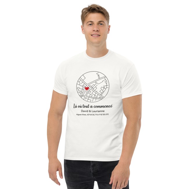 T-shirt personnalisé couple – Le lieu de votre première rencontre (carte + coordonnées GPS) (2)