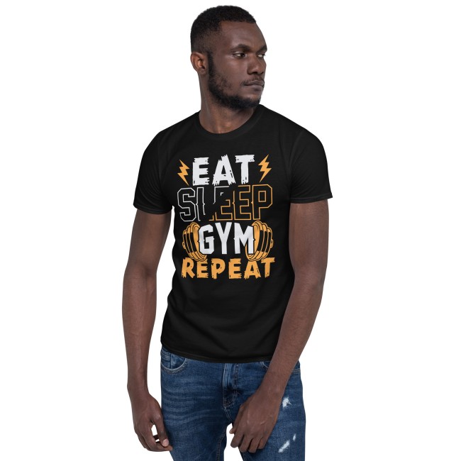 T-shirt Musculation Eat Sleep Gym Repeat - Design Muscu Motivation - Coton Softstyle (3)