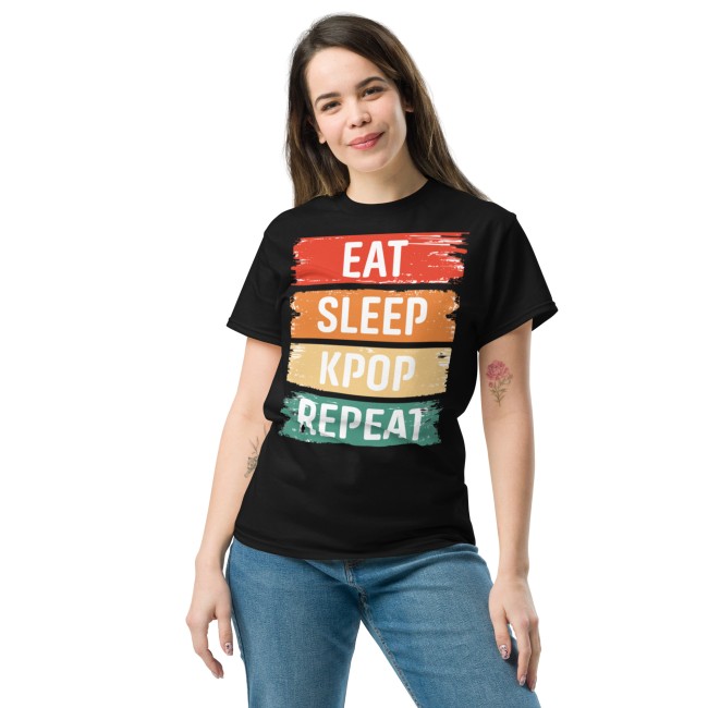 T-shirt K-pop Eat Sleep Kpop Repeat, impression DTG ou DTF (2)