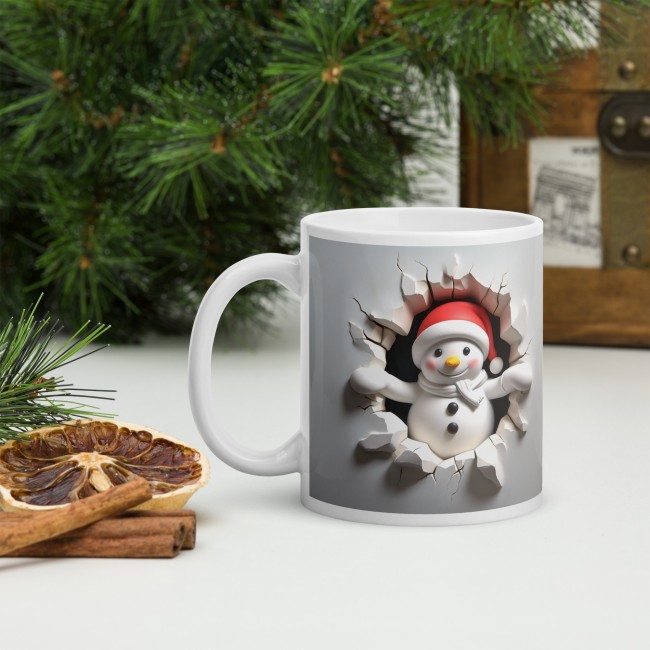 Mug Bonhomme de Neige 3D, Effet Mur Cassé . Tasse en Céramique (3)