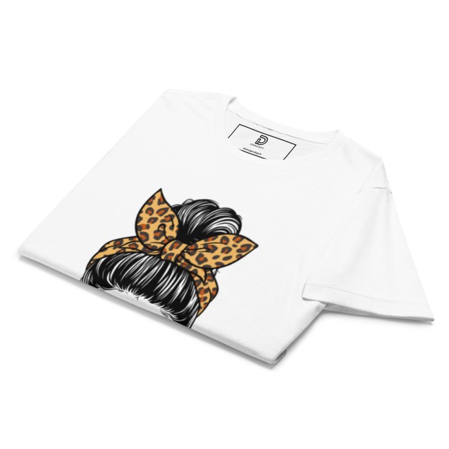 T-shirt Femme Messy Bun Léopard en Coton Premium Confort Semi-Ajusté Design Tendance (1)