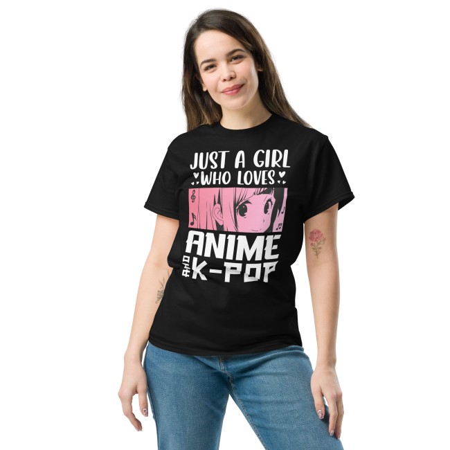 T-shirt “Just a Girl Who Loves Anime and K-Pop” – Passion et style réunis