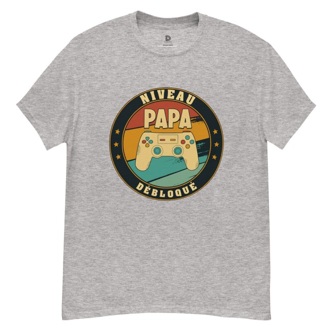 T-shirt coton Niveau Papa Débloqué – Le cadeau parfait pour le papa gamer ! (1)