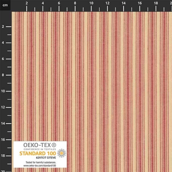 Tissu Country petits rayures rouges fond beige 2750401