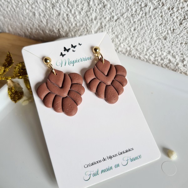 Boucles d’oreille femme fait main en France en pâte polymère et acier inoxydable Collection Terra