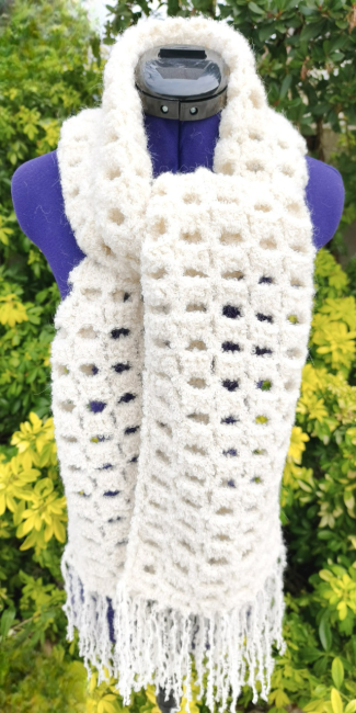 Écharpe en laine, étole au crochet, tour de cou snood ton naturel,...