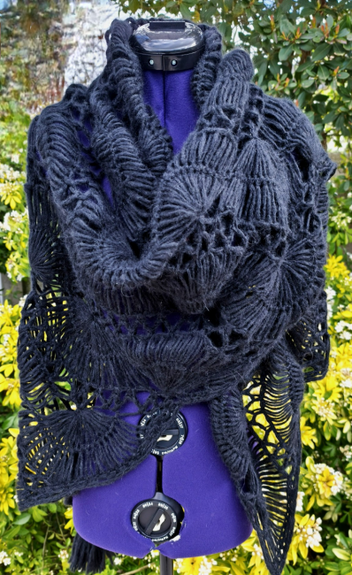 Châle au crochet en laine, étole point dentelle, châle noir femme,...