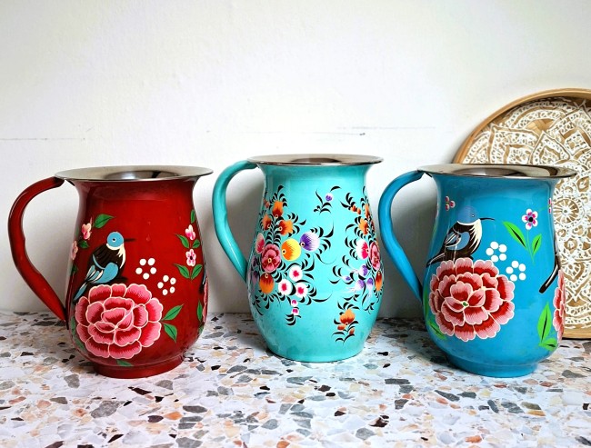 Pichet/carafe inox émaillé peint main - Stainless steel jug enameled hand painted