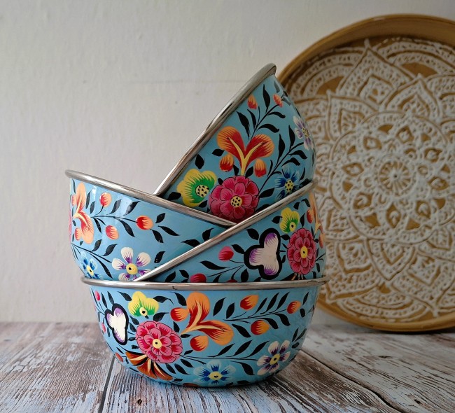 Bol céréales soupe émaillé peint main inox-Ø12.5 cm-Cereals Soup Bowl stainless steel enameled hand painted