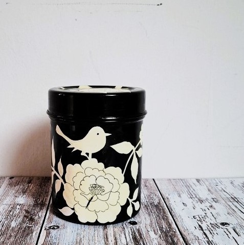 Boite ronde émaillée peinte main-12X9cm-Hand painted round tea spices box canister
