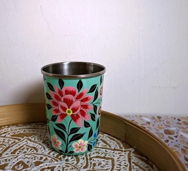 Gobelet inox émaillé peint main- 7.5xØ6.5cm -Tumbler stainless steel enameled hand painted