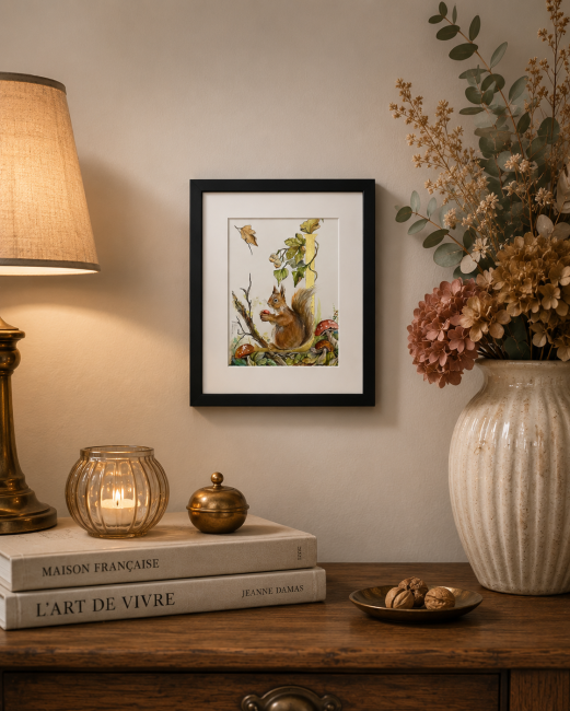 Initiale peinte à la main d'une feuille d'or véritable et entourée d'un décor à l'aquarelle d'un flamand rose et d'orchidées - cadeau personnalisé