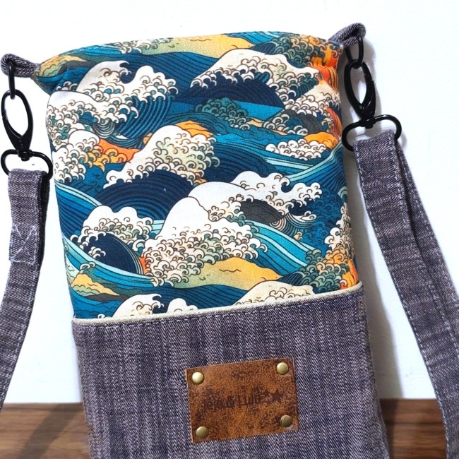 sac à livre en tissu japonais et chambray - uni et multicolore - rectangulaire- avec des anses qui s'enlevent