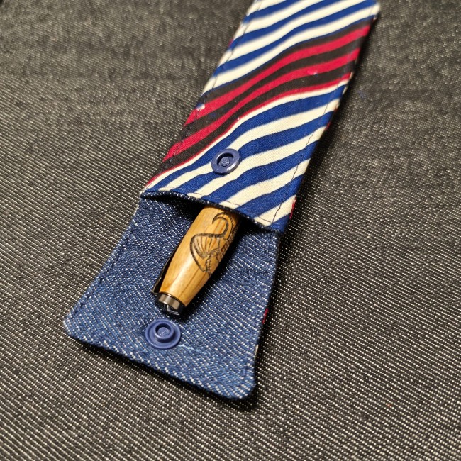 étui de poche pour stylo en coton et jean motif rayures bleu marine blanc bordeaux