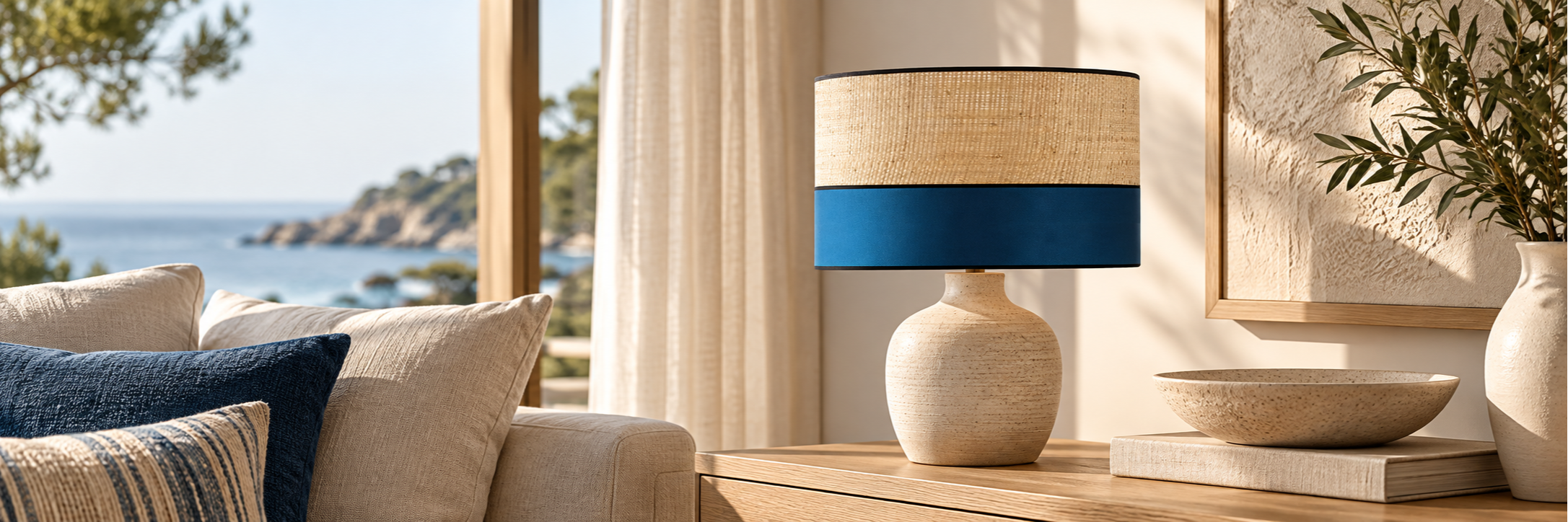 Collection RAFFI d’abat-jour en raphia et coton fabriqués en France – Kauze Luminaires