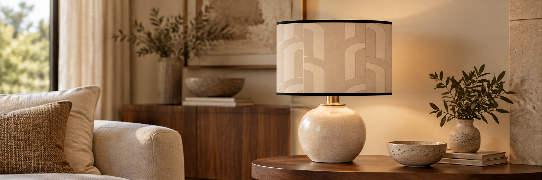 Abat-jour Art Déco en coton imprimé aux motifs géométriques – Kauze Luminaires
