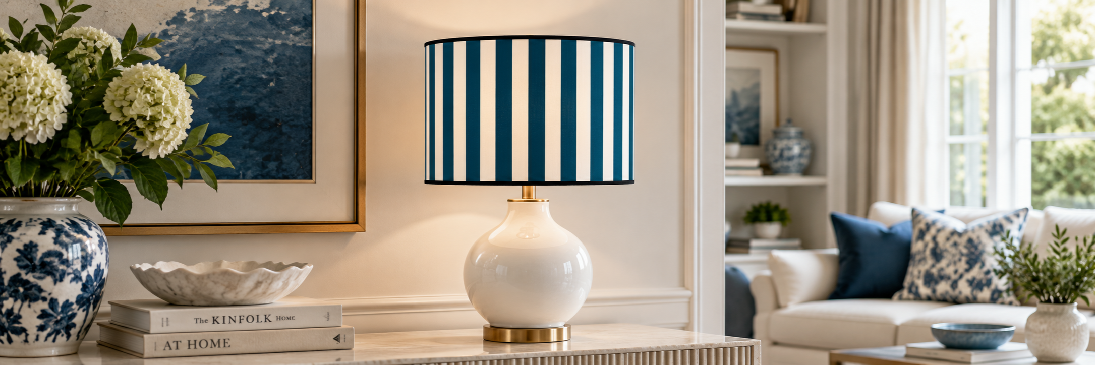 Abat-jour FAUBOURG à rayures en coton imprimé – Kauze Luminaires Paris