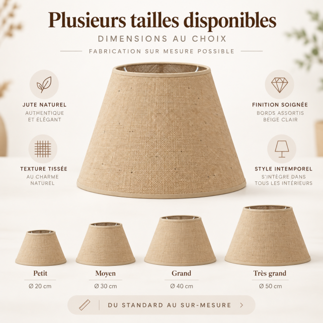 Abat-jour conique en fibre de jute pour lampe à poser