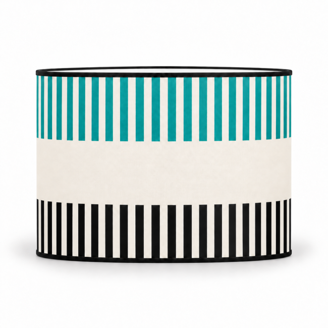 Abat-jour cylindrique RIVAGE bleu canard – motifs bleu canard et noir