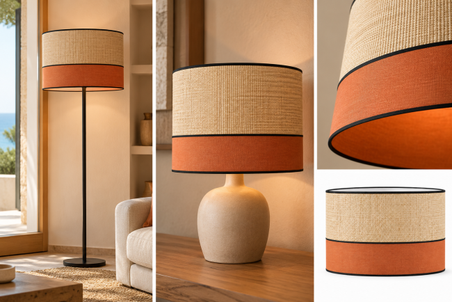 Abat-jour KAUZE ORSON raphia naturel et orange