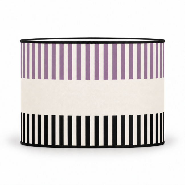 Abat-jour RIVAGE violet, rayures colorées et noires, intérieur blanc, vue de face