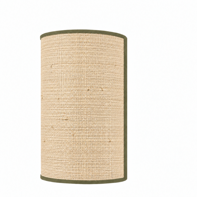 Applique murale PIANA en raphia naturel avec bordure kaki sur fond blanc
