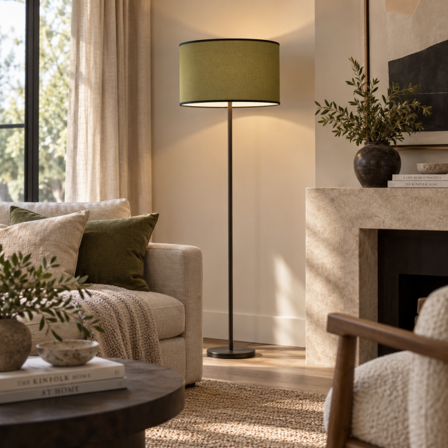 Abat-jour déco en coton kaki - lampadaire modern - kauze luminaires