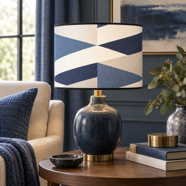 Abat-jour déco graphique bleu multicolore pour lampe à poser ou lampadaire